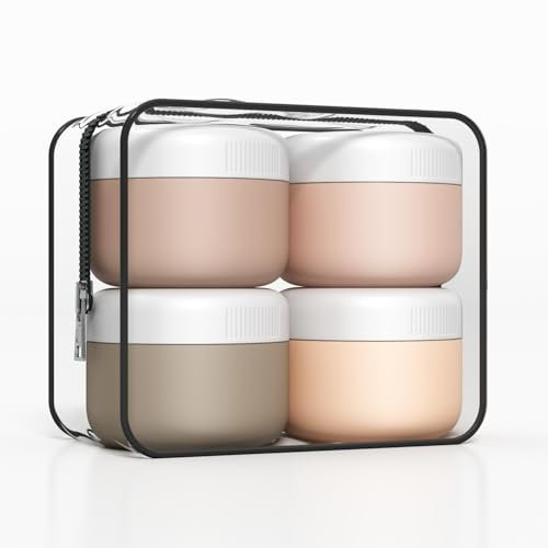 Silicone Travel Pots, Containers for Toiletries with Spatulas Tool and Clear Bag, TSA Approved Cream Jars, Leak-proof Travel Essentials for Cosmetic 40ml /(4 Pack)