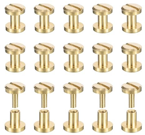 sourcing map 25Pack Brass Chicago Screws, 4x6mm Flat Head Screw Back Binding Post Nail Stud Rivets for DIY Leather Craft Belt Strap, Brass Tone