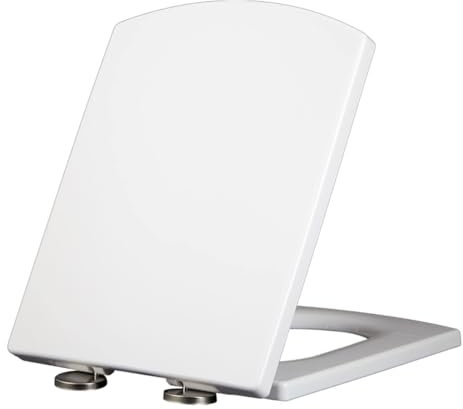 WC-Sitz mit Absenkautomatik, rechteckig, mit verstellbaren Scharnieren, Schnellverschluss für einfache Reinigung, quadratischer Toilettendeckel, Größe 03A, Weiß
