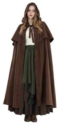 FCCAM Umhang Mittelalter Umhang Halloween Damen Halloween Umhang mit Kapuze Vampir Umhang Frauen Halloween Kostüm Umhang Vampire Cape Umhang Hexe Damen, M, Braun