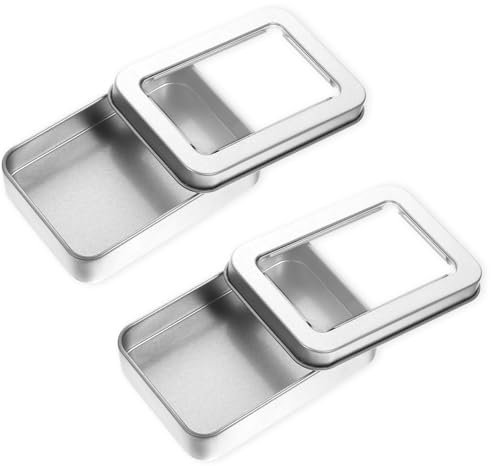 2 Stück Mini Metall Aufbewahrungsbox Tragbare Zahnseide Boxen Zahnseide-Spender Halter Mini Silberne Metallbox mit Fenster für Süßigkeiten, Schlüssel,Ohrringe und Mehr Wattestäbchen Zahnseide-9*6cm