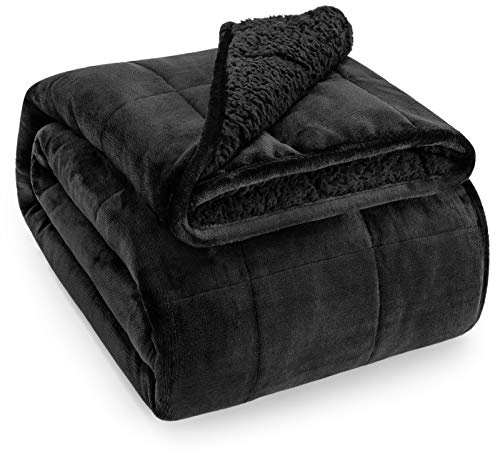 Wemore Sherpa-Fleece-Gewichtsdecke für Erwachsene, 6,8 kg, doppelseitig, gemütlich, flauschig, schwere Decke, ultraflauschig, Überwurfdecke mit weichem Plüsch-Flanell-Oberteil, 203,2 x 221 cm, schwarz