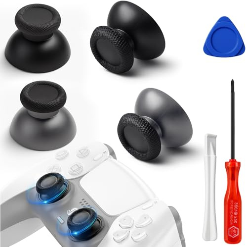 Richunie 4 Piezas Joystick Kit de Reparación de Repuesto para PS5 DualSense Controlador (2 Negro + 2 Gris)
