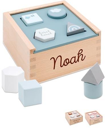 wunderwunsch Motorikspielzeug Steckspiel personalisiert Motorikwürfel für Kinder als Kinderspielzeug zum Lernen für Baby und Kleinkind individualisiert (blau)
