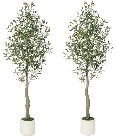 Künstliche Olivenbaum, 150 cm, kleine Kunstpflanzen, für den Innenbereich, künstliche Pflanze, Grün, künstlicher Olivenbaum, für Haus, Wohnzimmer, Schlafzimmer, Büro, Balkon, 2 Stück