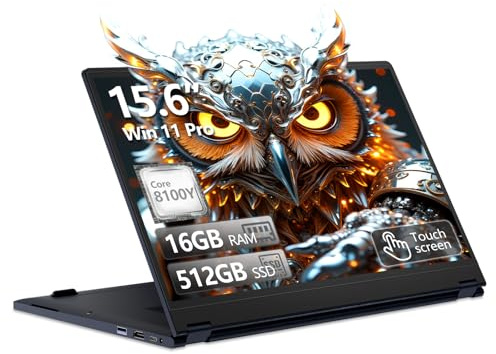 15,6 Pollici PC Portatile Touchscreen 2 in 1, Win11 Notebook Core i3 8100Y CPU, Laptop 16GB RAM 512GB SSD, Computer Portatile 360° Rotation Touchscreen 1080P FHD IPS con USB3.0 Mini-HDMI Type-C WIFI5