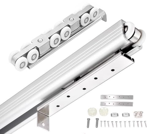 Quincaillerie pour portes coulissantes 3 4 5 6 7 8 9 10 pieds, Ensemble de rails à montage supérieur HiddenTrack/Portes coulissantes pour placards(Silver,8.2ft/250cm)