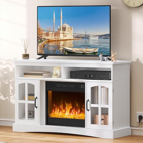 YITAHOME Elektrokamin mit heizung, elektrischer Kamin für das Wohnzimmer mit flammeneffekt, Einstellbarer Flamme, 1-8 Stunden Timer, Überhitzungsschutz, Heizfunktion & Fernbedienung (Weiß)