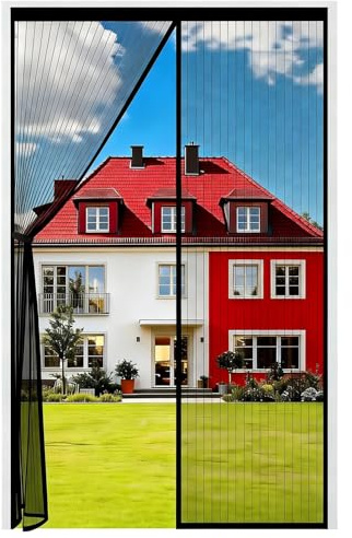 Auxmir Moustiquaire Porte Fênetre Magnétique 150x220cm, Rideau Anti Mouches Aimantée Maille Ultra Fine, Moustiquaire Baie Vitree Coulissante Sans Perçage avec Ruban Adhésif, Fermeture Automatique