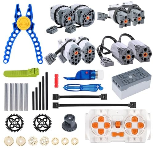 AYWHP 37 PCS Power Functions Spielzeug Motor Set,Servo Motor Power Function Set mit M/L/XL/Servo Motor,Batteriebox,Fernbedienung,Leistungsschaltersteuerung,Beleuchtungsmodul,Verlängerungskabel