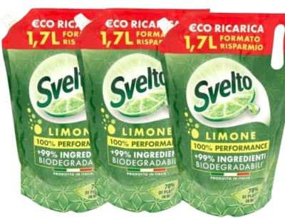 3X Confezioni Per Svelto Detersivo Piatti Limone Eco Ricarica 1,7L - 3 Confezioni