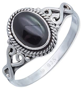 mantraroma Damen Ring Silber mit Stein Onyx Edelstein schwarz ausgefallen verspielt