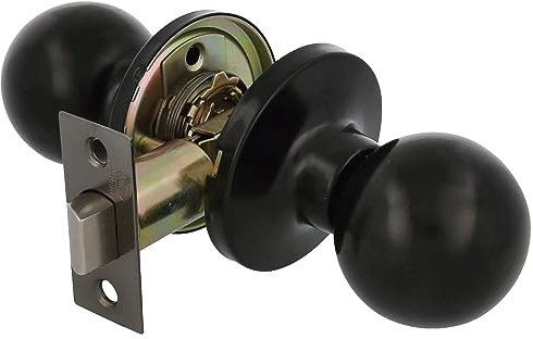 Amig - Pomo Puerta Interior - Con Picaporte de Entrada 60/70 mm - Pomo de Bola en Ambos Lados - Para Puertas de Paso de Madera de 35 a 45 mm - Latón Negro