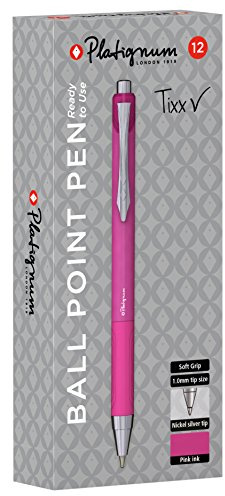 Platignum Tixx Pink Ballpoint Pen [Pack of 12] Soft Grip Barrel with Hybrid Gel Ink for Smudge-Free and Ultra-Smooth Writing [50490]
