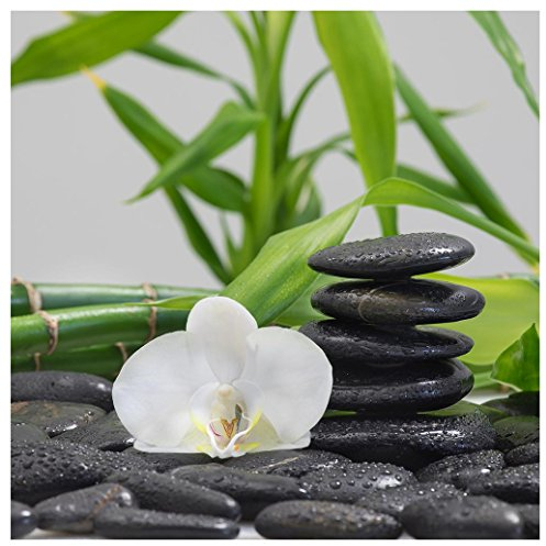levandeo Glasbild 30 x 30 cm Bambus Orchideen Steine Wandbild Deko Relax Wellness Wanddeko Einrichtung Wohnen