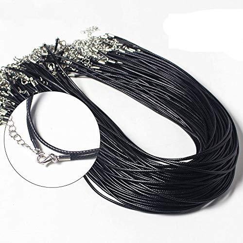 Baumwollband,Gewachste Baumwollschnur 2mm 50 Stück Leder Halskette Schnüre Kette Schwarz Rund Wachsband Baumwollkordel mit Karabinerverschluss und Kette für Schmuckherstellung Anhänger Halskette