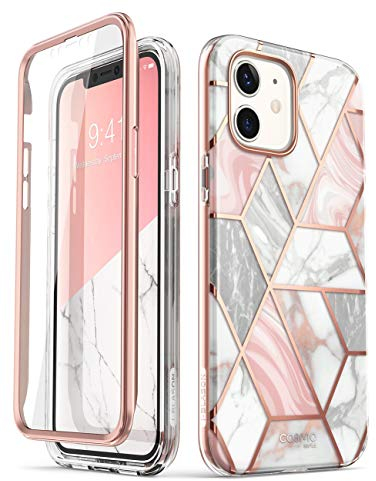 i-Blason Cosmo Series Slim Full-Body Stylish Protective Case for iPhone 12 Mini (2020), Marble Pink