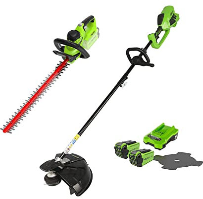 Greenworks Tools Decespugliatore e Falce a Batteria 2 in 1 GD40BCK2X Li-Ion 40 V & Tagliasiepi a Batteria G40HT (Li-Ion 40 V, 61 cm Lunghezza Lama