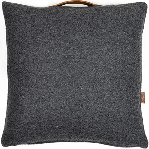 Miqio® Dekokissen oder Kissenhülle Turku | Sofakissen mit Füllung und Kissenbezug 50x50 cm | Aus Wolle und Leder | Deko für Wohnzimmer, Schlafzimmer, Ostern | Zierkissen für die Couch oder Bett