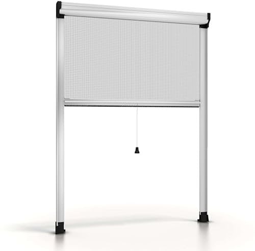 ESTO Zanzariera a rullo per Finestra Diverse Misure e Colori, Zanzariera Finestra Rete, Incasso per Finestre Scorrevole con Rotolo e Telaio Bianco/150 cm/60 cm