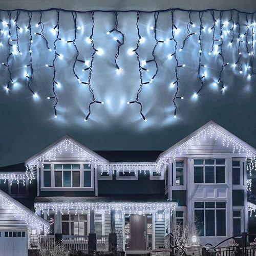 LEDYA Icicle Outdoor Christmas Lights, 9M 240led Christmas Lights Outdoor Decorations, Fairy Lights Plug in for Christmas Decorations, Waterproof/8 Modes/Timer, Outside Roof Window Garden Xmas Light