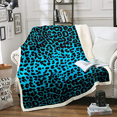 Loussiesd Leopard Drucken Kuscheldecke für Kinder Frau Erwachsene Blau Gepard Decke 130x150cm Flanell Fleecedecke Geometrische Leopard Luxus Atmungsaktiv Wohndecke Zimmer Dekor