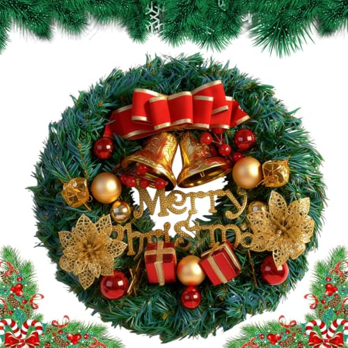 Corona Navidad Puerta de 30cm - Corona Navideña Clásica, Adorno Navidad Puerta Entrada | Decoracion para Fiestas y Hogar | Christmas Wreath Tradicional para Recibir a Familiares