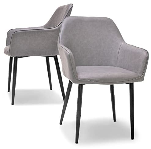 Milano Designer-Stühle, Leder, gepolstert, anthrazit, 2 Stück, Esszimmerstühle, Bürostühle, Arbeitszimmer, Sitzfläche mit Armlehnen aus Kunstleder