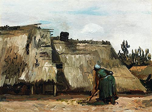 Feeling at home LEINWANDDRUCK im SCHATTENFUGENRAHMEN Eine bäuerliche Frau, die vor ihrem Häuschen (c1885) gräbt VanGogh Vincent - Figurativ horizontal Kunstbilder im Holzrahmen cm_90_X_122