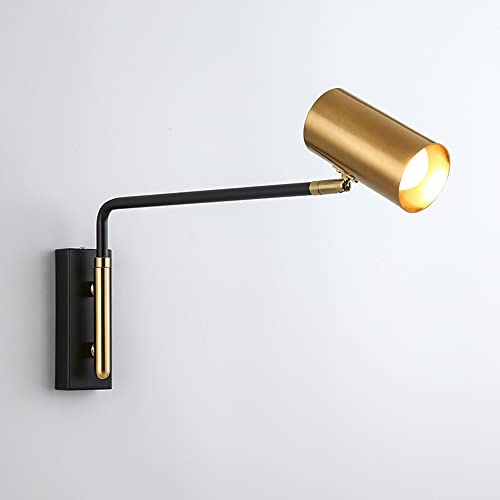 Wandleuchte Innen Bett Lese-Lampe Mit Langer Schwenkarm Wandlampe Schwarz Metall Wand-Montage Mit Gelenk-Arm Gold Lampenschirm E27×1 Flammig Für Moderne Schlafzimmer Wohnzimmer Arbeitszimmer Leselicht