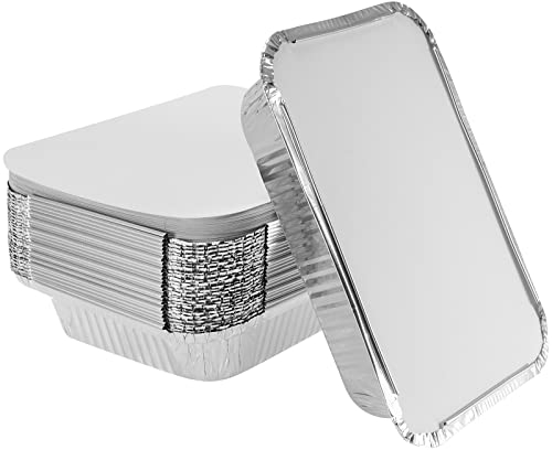 PINGEUI NGOSUET 25 Stück 1000ml Aluschalen mit Deckel, Aluminium Grillschalen Aluminium Tropfschalen Alu Grillschalen für Kochen Rösten Backen, 229x169x50mm