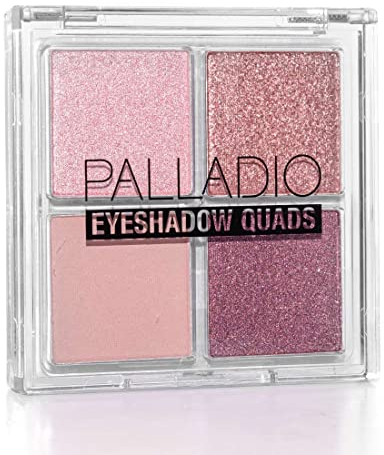 Palladio Lidschattenquads, samtig pigmentierte, mischbare matte, metallische und schimmernde Finishes, cremige Formel, vielseitige Vier-Wege-Lidschattenpalette, Girly