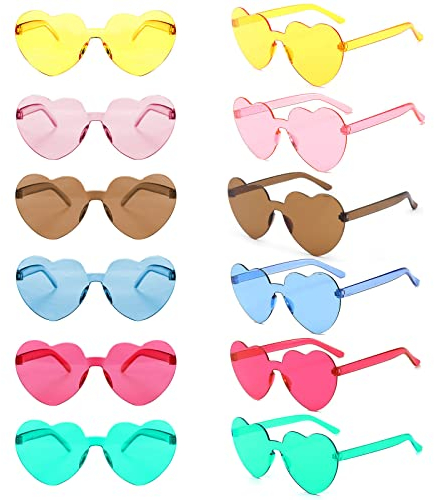 TOKIISHE 12 Paar Herz Party Brillen, Sonnenbrille, Lustige Randlose PartyBrillen, Herzbrillen für Karneval, Geburtstagsfeier, Fasching, Magische für Erwachsene