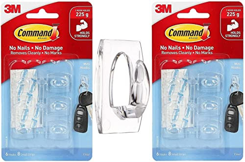 UKDD® Command 17006CLR Mini Hooks and Small Adhesive Strips, Transparent Hanging Clips for Decorations and Fairy Lights, Wall Adhesive (2 Pack (12 Mini Hooks))