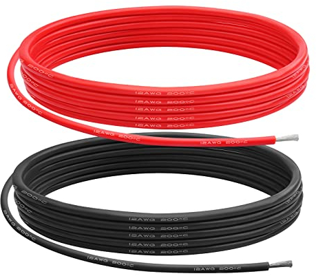 12AWG 3.4 mm² Silikondraht Elektrisches Kabel 5m - (2.5m Rot + 2.5m Schwarz) 12 Gauge 680 Litzen 0.08mm Verzinnten Kupferadern Flexibel und Weich für Arduino-Projekte/RC-Autos/Boote