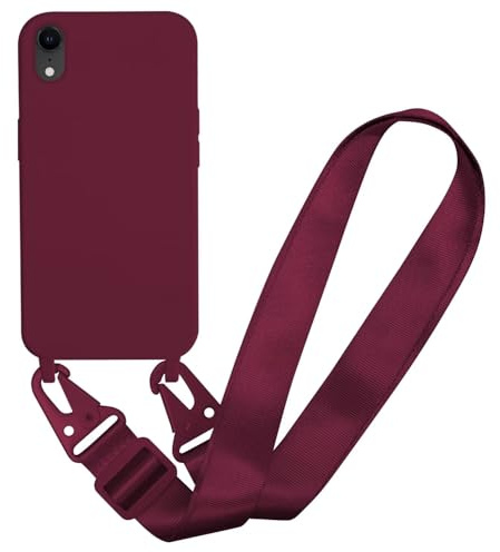 MBSLFY Handyhülle kompatibel mit iPhone XR Hülle mit Band, Silikon Necklace Handyhülle mit Abnehmbar Kordel Umhängen Stossfest Handy Schutzhülle für iPhone XR, Rot