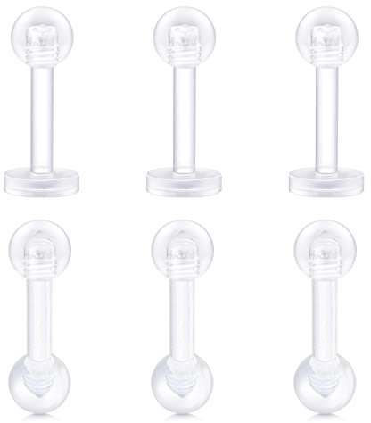 Mayhoop 16G klar Tragus Helix Piercing Ohrringe Ohrstecker 6mm Flexible Acryl Helix Piercing Lippenpiercing Labret Stud für Damen Herren 6St