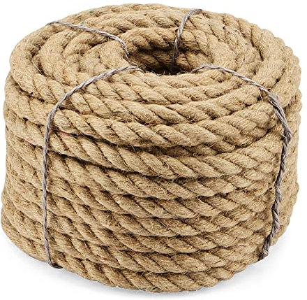 ZEONHAK Cuerda de yute grueso natural de 20 m x 14 mm, cuerda de cáñamo trenzado de 65 pies, cuerda de yute para poste rascador, cuerda de equipaje