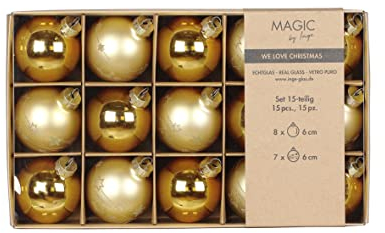 Weihnachtskugeln Glas 6cm x 15 Stück in Kartonbox Christbaumkugeln Gold Inkagold
