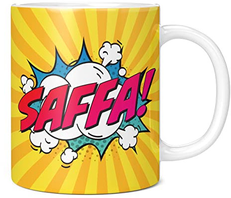 Mug Monster - Personalised Name Mug, Comic Super Hero Customised Gift with Text - Ceramic Coffee Cup, Gift for Men or Women, Extra Large and Giant Available, 20oz White, Yellow