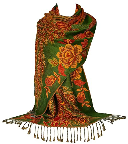 GFM® Dies ist ein wunderschöner Schal im Pashmina-Stil mit Pfauen- und Blumenmuster DK1909-hr-Grün