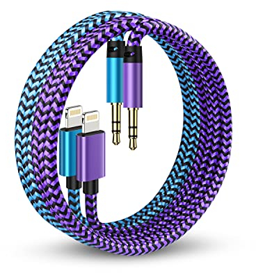 Aux Cord for iPhone, Lightning to 3.5mm Male Audio Cable Compatible with iPhone 14 Pro Max, 14 Plus, 13 Max, 12 Mini, X/XR, iPad, iPod, Mfi Apple Auxiliary Wire for Car, Speaker, Headphone -2Pcs/3ft