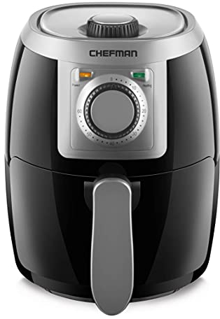 Friggitrice ad aria piccola Chefman TurboFry 2 Litri, compatta, timer 60 minuti per cottura veloce, patatine fritte, pollo, carne, pesce, verdure, parti antiaderenti lavabili in lavastoviglie, nera
