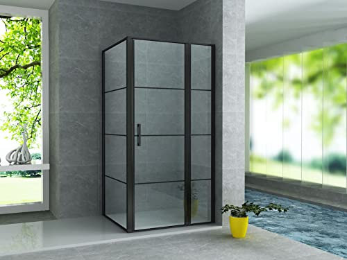 Aloni Cabina doccia con porta basculante + elemento fisso + parete laterale nero opaco 90 x 140 x 200 cm