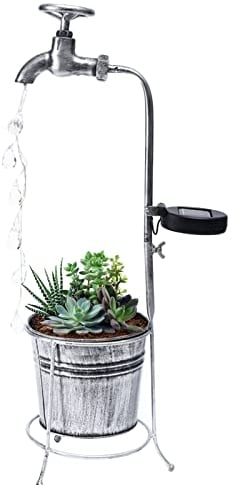 Solarleuchten für Den Außenbereich, Gartendekoration, Solarbetriebene Wasserhahn-Landschaftsbeleuchtung, Wasserdichte LED-Lichterkette, Metall-Blumentopf-Pflanzgefäß-Lampe für Draußen,(Golden)