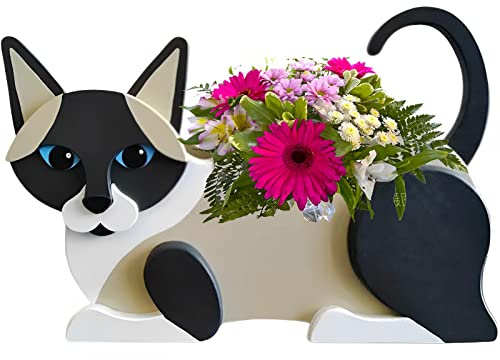 strolfay Pot de fleurs en forme de chat pour femme, joli pot de fleurs en PVC pour intérieur et extérieur, pot de fleurs pour anniversaire, bureau, amoureux des animaux de compagnie, 31,8 x 14,2 x