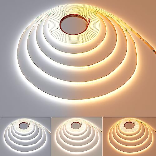 TOPAI 24V COB LED Streifen CCT Dimmbar 6500K-2700K Schmal 5mm Breit Abstimmbar Weiß 608LEDs/M CRI 90+ Super Hell 4000lm NO Wasserdicht Flexibles Schneidbar für Innen Aussenbereich Heim Küche Deko