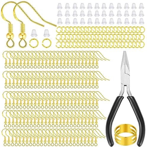 XIANNVXI Gold Earring Hooks for Jewelry Making - 602 Pcs Hypoallergenic Gold Plated Hooks, Jump Rings, Findings, Rubber Backs, Making Supplies, Tools for DIY