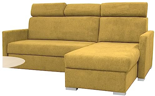 mb-moebel Ecksofa mit Ziernähten, Bettzeugcontainer, Schlaffunktion - Hogo (gelb, rechts)