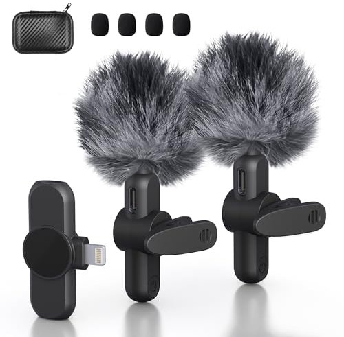 2 Pack Wireless Lavalier Microphone for iPhone/iPad - Wireless Phone Microphone for Video Recording, Plug-Play Clear Sound Quality Clip On Lapel Mic Lav Tiny Mic for Interview/TikTok/YouTube/Vlog